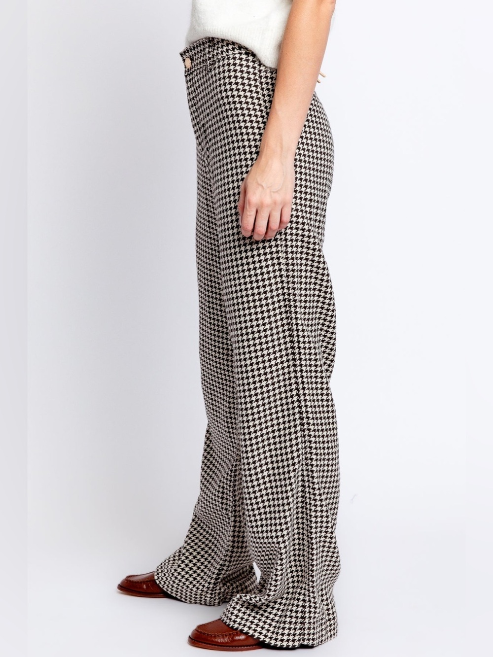 DL1961 Desi Boot Houndstooth Cotton Wide Leg Pants Sz 28 - Picture 4 of 10